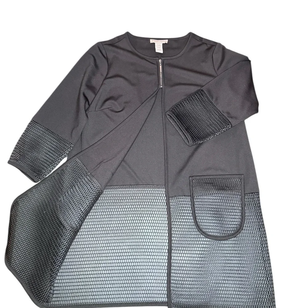 Sharon Young Black Mixed Media Modern Jacket - Picture 2 of 5